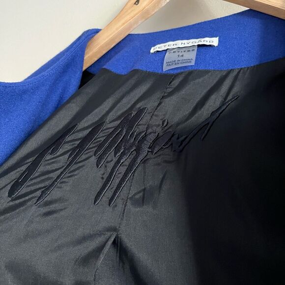 Peter Nygard Vtg Blue Wool Embroidered Coat 14P Longline Button Front Boho Chic - Picture 9 of 12